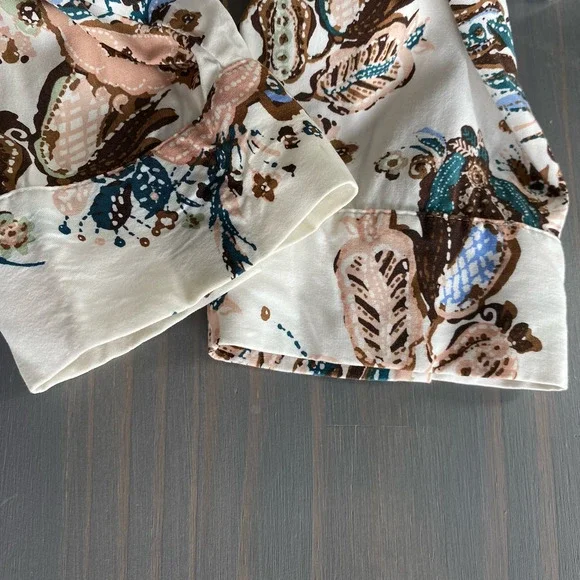 Chico's Boho Floral Blouse Shirt Women Size 3 XL Cream Brown Cottagecore Career - Picture 6 of 13